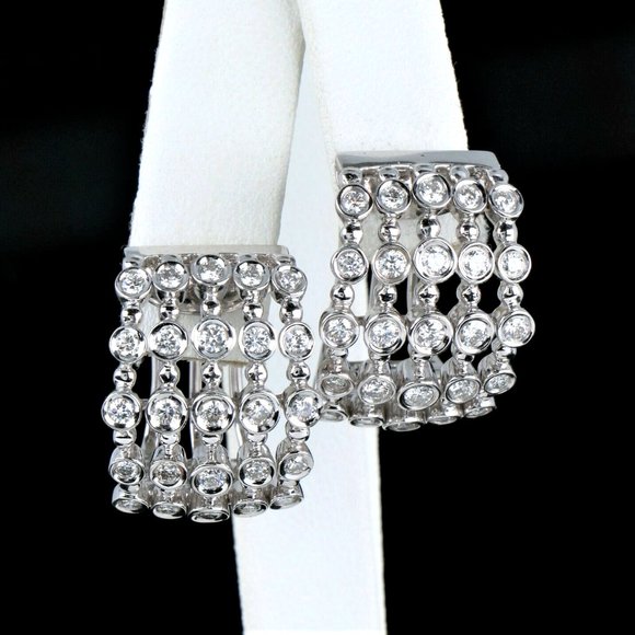 23653 Roberto Coin 18K White Gold 5 Row Bezel Set Diamond Ruby Huggie Earrings - Picture 5 of 5